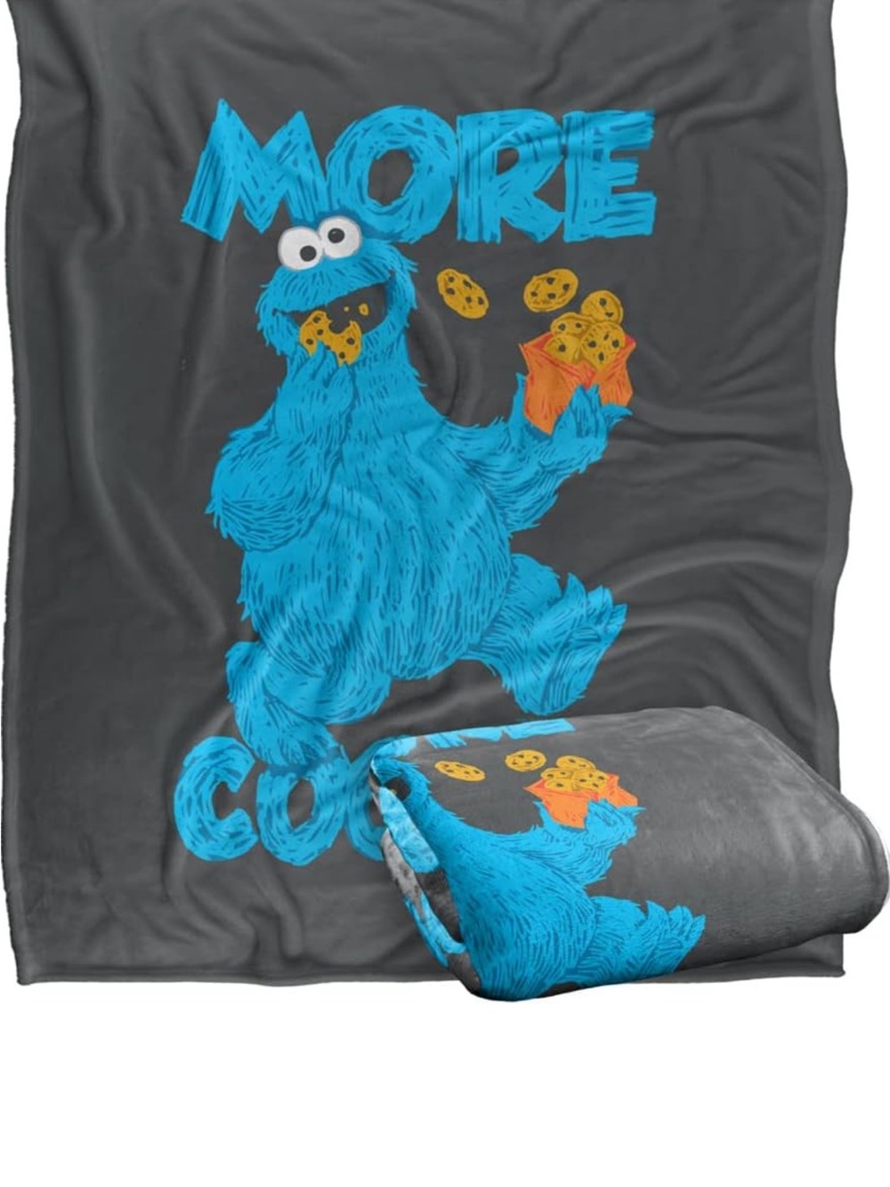 Cookie Monster Plush-Print Throw Blanket - Gray/Blue